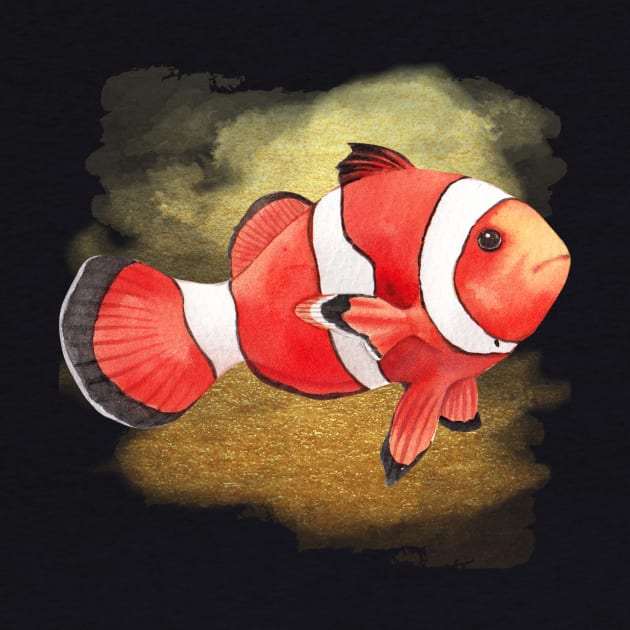 Watercolor Clownfish swimming by ProWaterShop